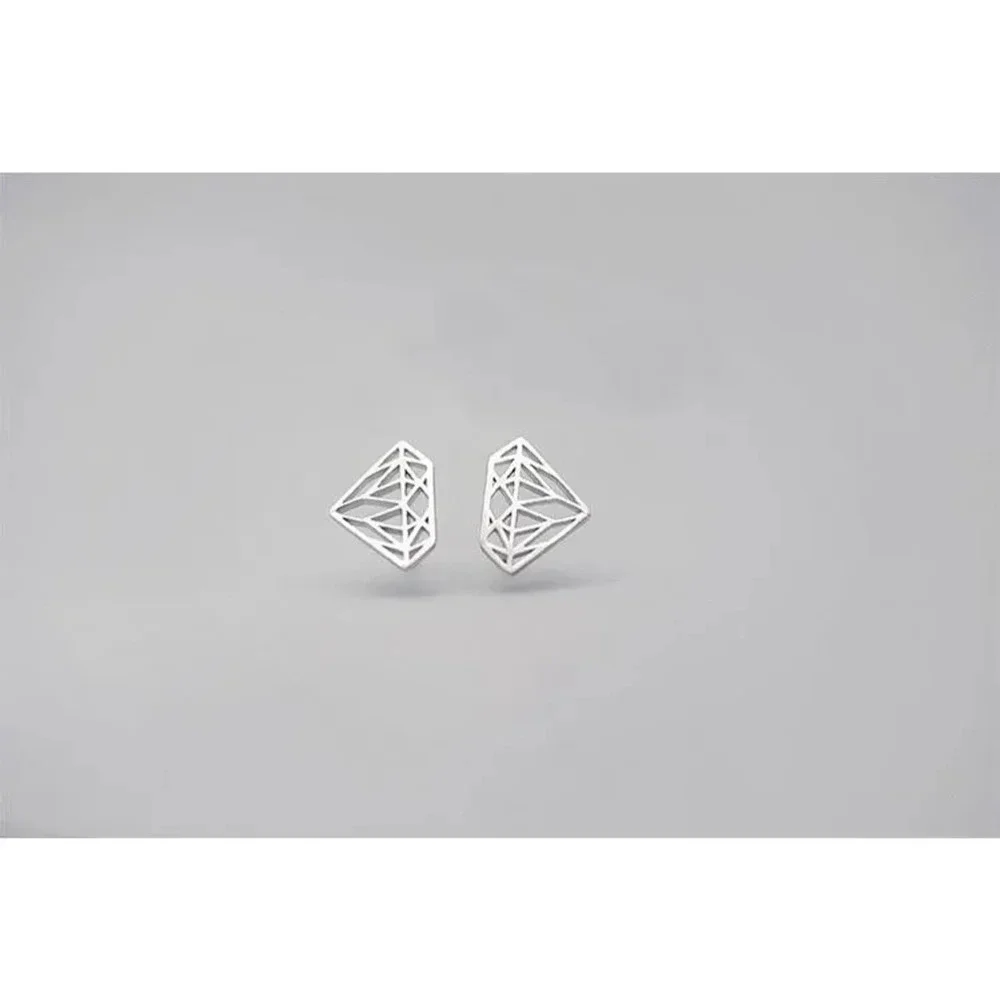 Women Hollow Diamond Earrings 925 Sterling‎ Silver Studs